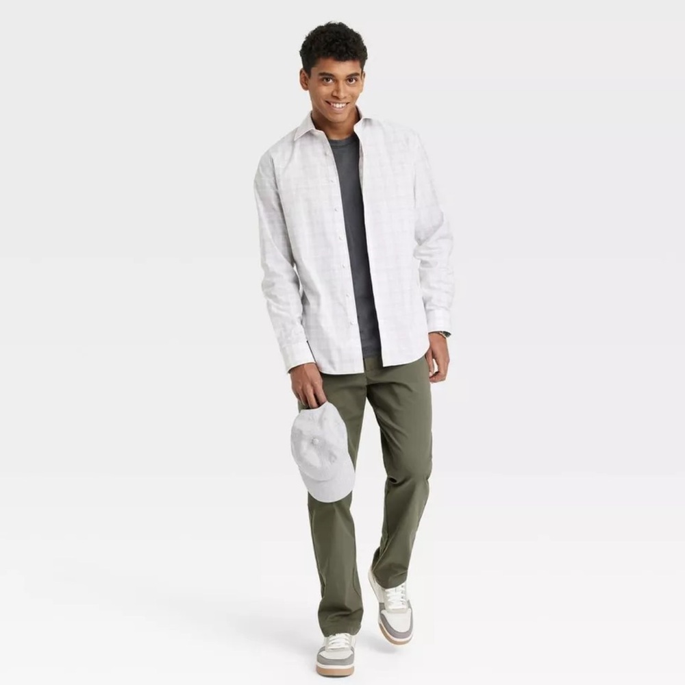 Men's Grid Windowpane Checkered Button Down Shirt - Picture 9 of 10